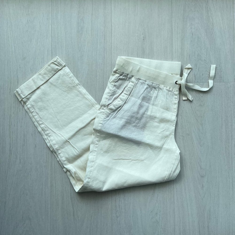 NWT JOIE Agness stretch linen pants Sz M cream $198 lightweight drawstring waist